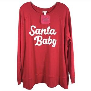 Isabel Maternity Womens Red Santa Baby Christmas Holiday Sweatshirt Tee Small